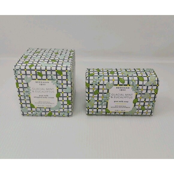 Beekman 1802 Glacial Mint & Eucalyptus Goat Milk 9 oz Body Cream & 8 oz Bar Soap - Picture 1 of 9